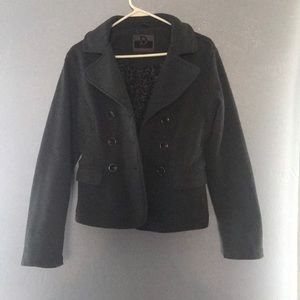 Grey cotton and polyester blend pea coat